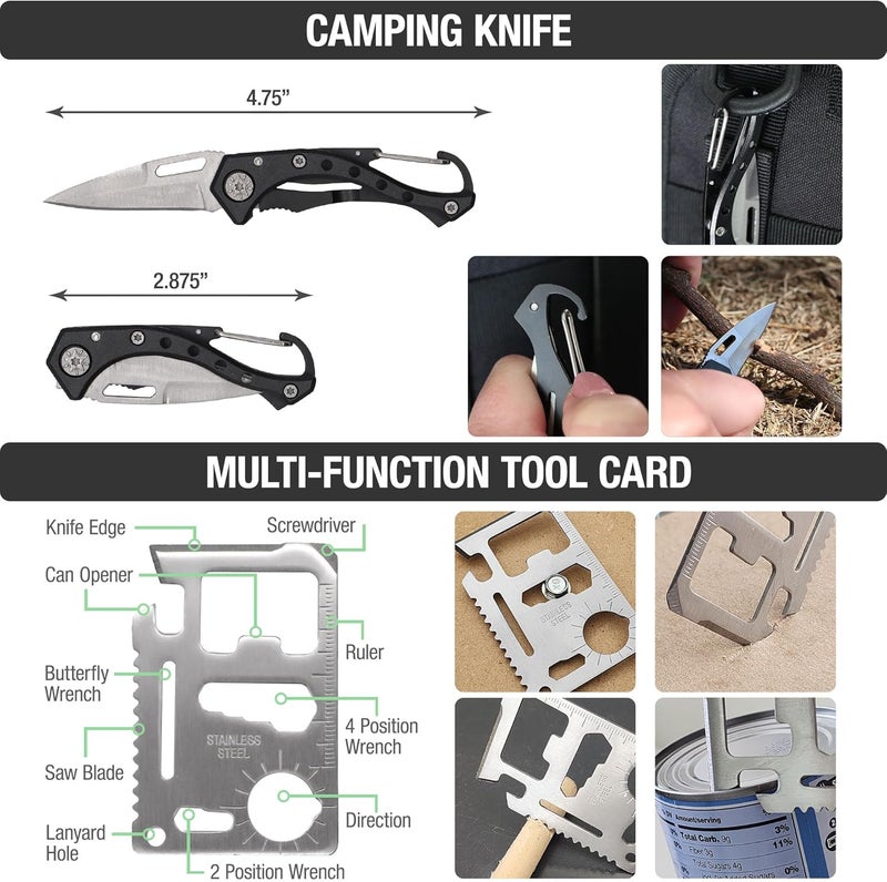 Brazos The First Aid Survival Kit, 250 Pieces, Hiking & Camping Essentials, Survival Gear and First Aid Combo for Emergency Preparedness, Lightweight, Portable, Tactical Clips & Closures, Black - Image 5